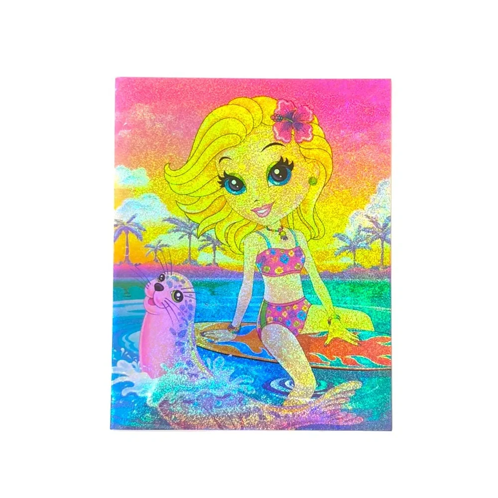 Lisa Frank Pocket Folder Glitter Cassie the Surfer Girl W/ Seal NEW & UNPUNCHED